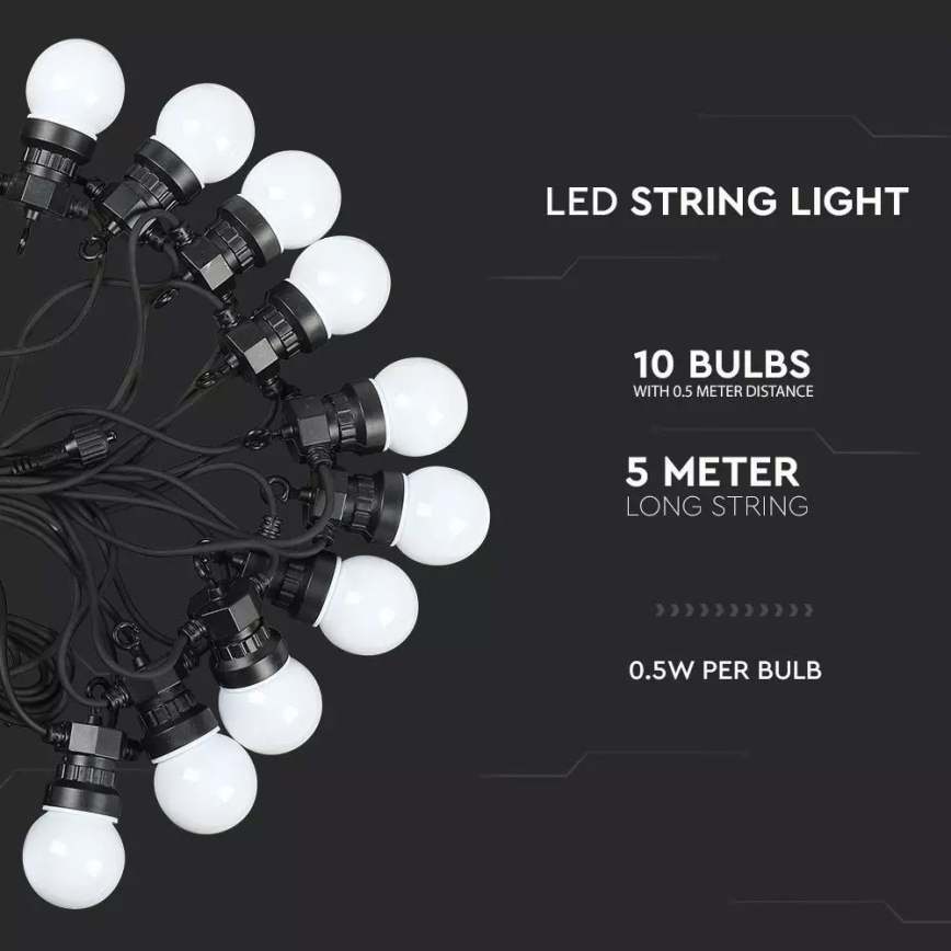 LED kültéri fényfüzér STRING 5m 10xLED/0,5W/230V IP44 6000K