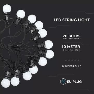 LED Kültéri fénylánc STRING RGB 10m 20xLED/0,5W/230V IP44 6000K