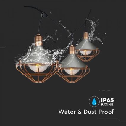 LED kerti függesztett lámpa PREMIUM STRING 3m 6xE27/8W/230V IP65 szürke/bronz