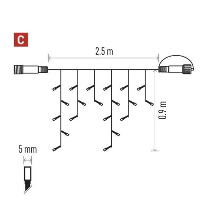 LED kültéri füzér 100xLED/2,5x0,9m IP44 hideg fehér