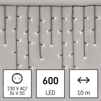 LED kültéri füzér, 600 db LED, 8 üzemmód, 15 m, IP44, hideg fehér