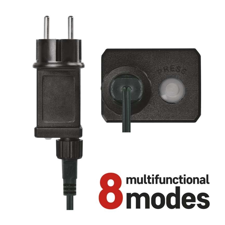 LED kültéri füzér, 600 db LED, 8 üzemmód, 15 m, IP44, hideg fehér