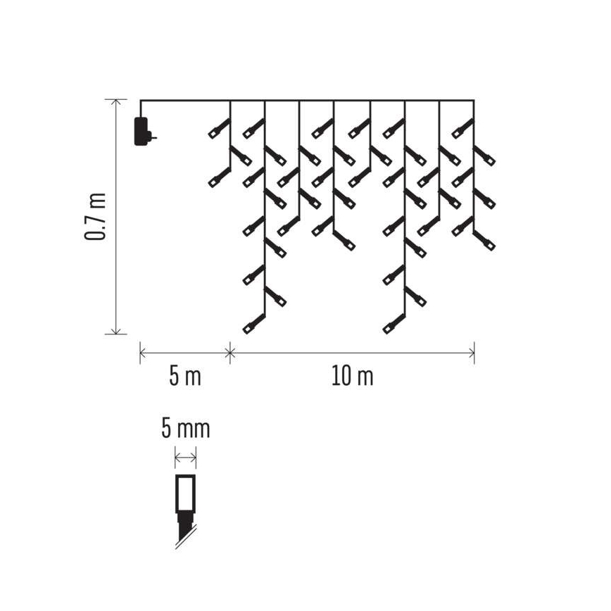 LED kültéri füzér, 600 db LED, 8 üzemmód, 15 m, IP44, hideg fehér