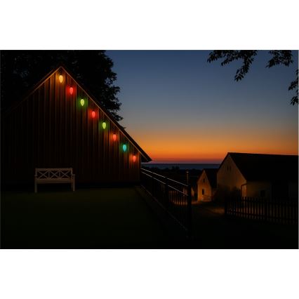 LED kültéri fényfüzér CONE FILAMENT 20×E10, 19 m, színes / meleg fehér, IP44, Gyártva az EU-ban