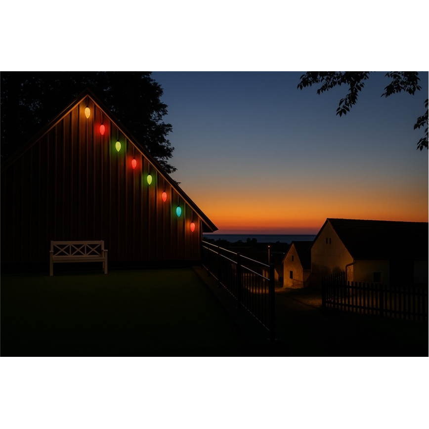 LED kültéri fényfüzér CONE FILAMENT 20×E10, 19 m, színes / meleg fehér, IP44, Gyártva az EU-ban