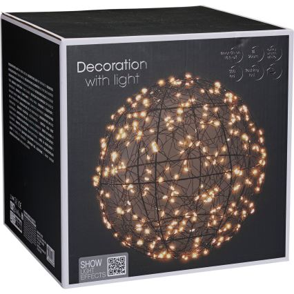 LED kültéri karácsonyi dekoráció 300×LED/230V átm. 25 cm IP44 meleg fehér gömb/fekete