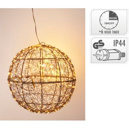 LED kültéri karácsonyi dekoráció 500xLED/230V átm. 35 cm IP44 meleg fehér gömb/fekete