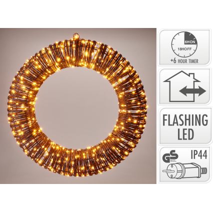LED kültéri karácsonyi dekoráció 500xLED/6W/230V átmérő 50 cm IP44 meleg fehér koszorú/barna