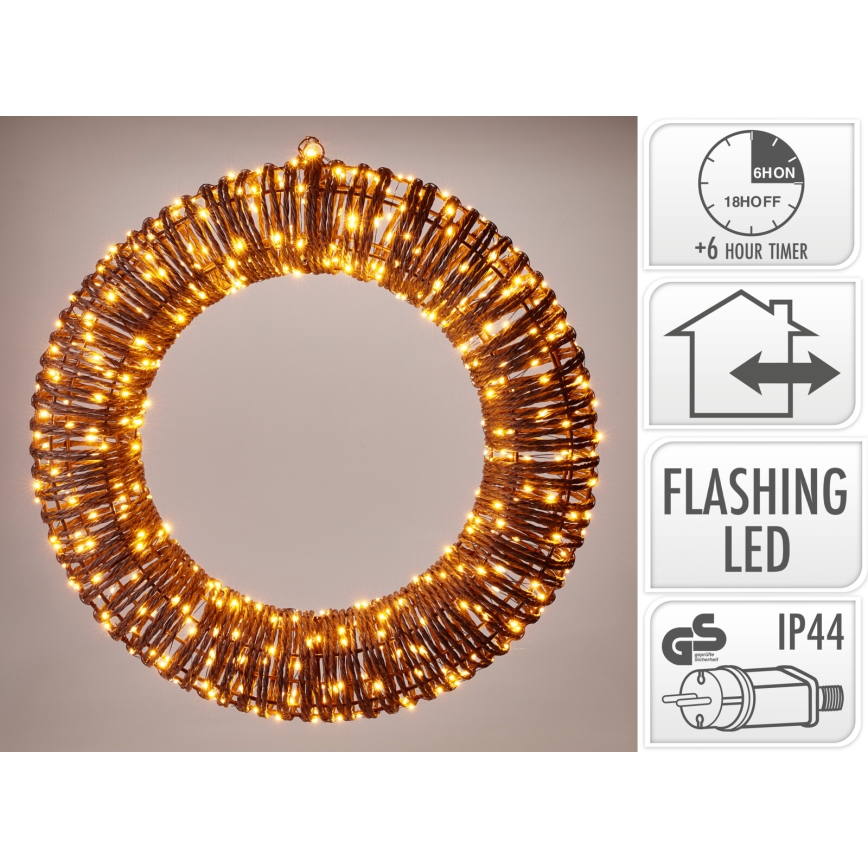 LED kültéri karácsonyi dekoráció 500xLED/6W/230V átmérő 50 cm IP44 meleg fehér koszorú/barna