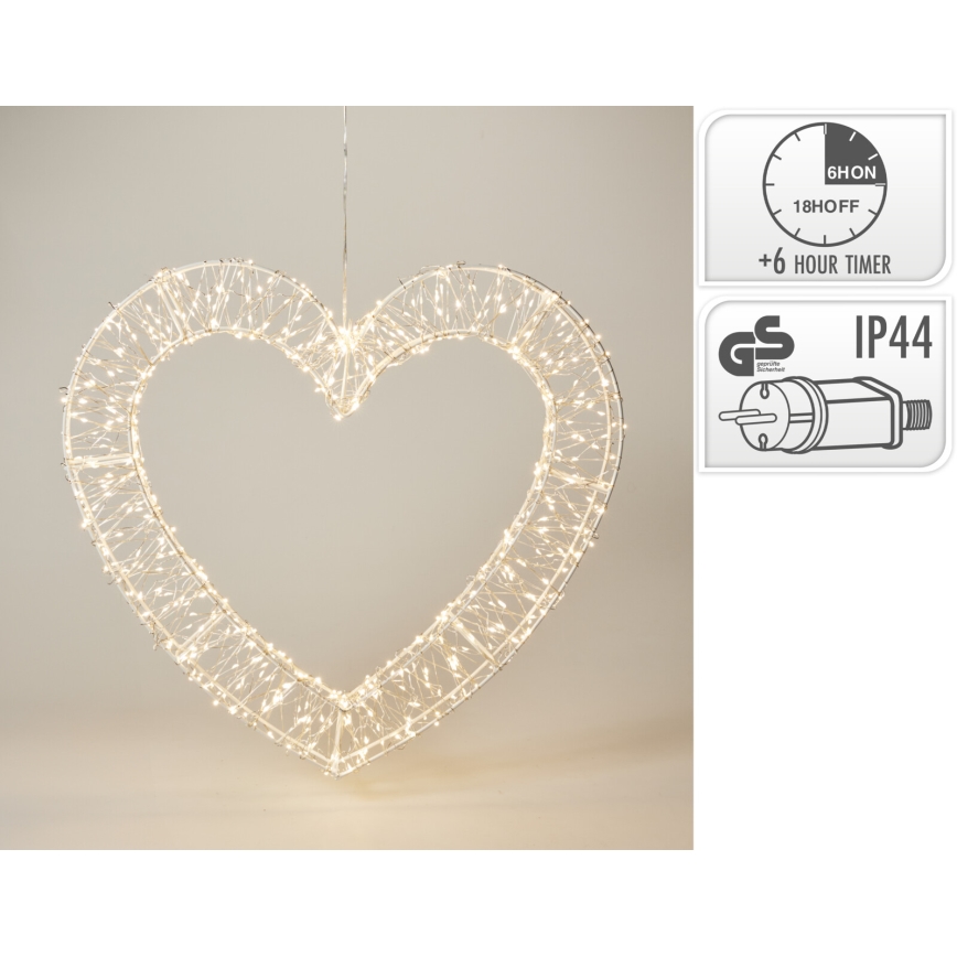 LED kültéri karácsonyi dekoráció 720xLED/6W/230V 46 cm IP44 meleg fehér szív/fehér