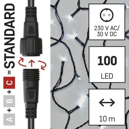 LED kültéri karácsonyi fényfüzér 100xLED/10m IP44 hideg fehér