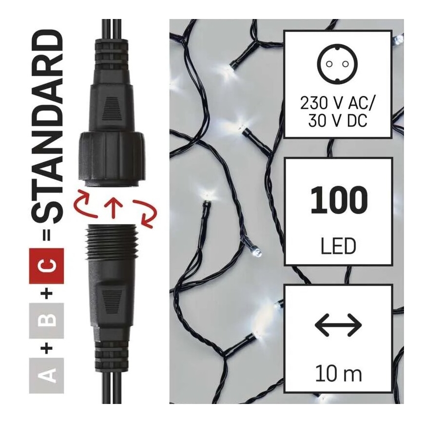 LED kültéri karácsonyi fényfüzér 100xLED/10m IP44 hideg fehér
