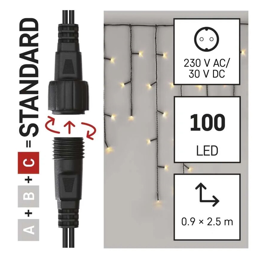 LED kültéri karácsonyi fényfüzér 100xLED/2,5x0,9m IP44 meleg fehér