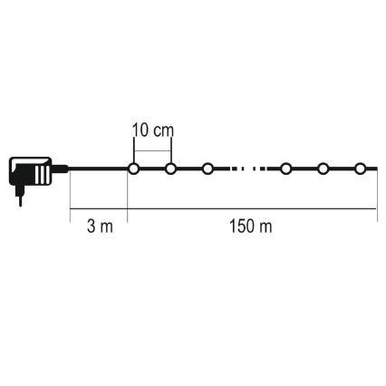 LED kültéri karácsonyi fényfüzér 1500xLED/230V 8 üzemmód 153 m IP44 hideg fehér + távirányító