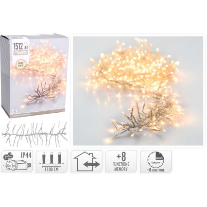 LED kültéri karácsonyi fényfüzér 1512xLED/230V/8 üzemmód 14 m IP44 meleg fehér