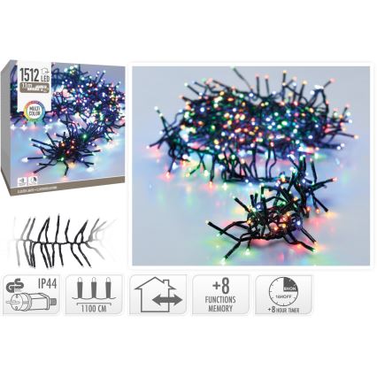 LED kültéri karácsonyi fényfüzér 1512xLED/230V/8 világítási mód 14 m IP44 többszínű