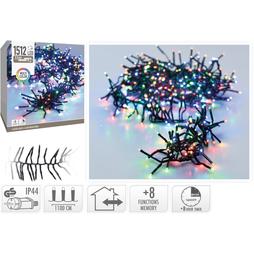 LED kültéri karácsonyi fényfüzér 1512xLED/230V/8 világítási mód 14 m IP44 többszínű