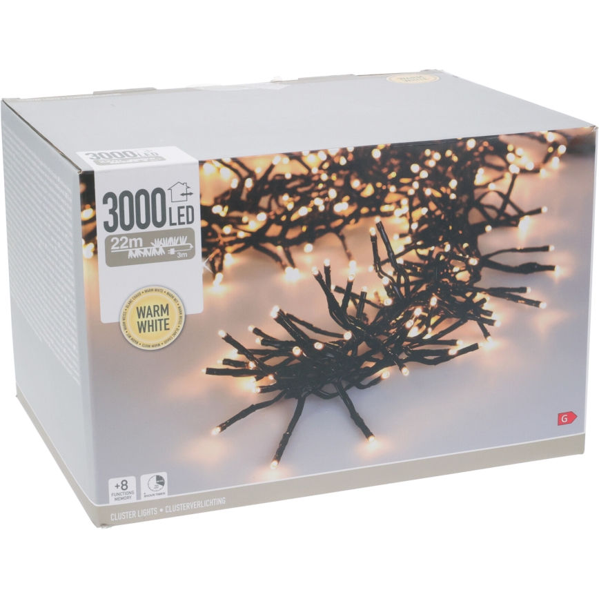 LED kültéri karácsonyi fényfüzér 3000xLED/230V/8 funkciós 24,8 m IP44 meleg fehér