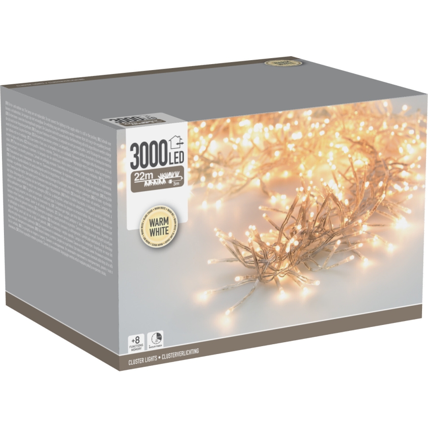 LED Kültéri karácsonyi fényfüzér 3000xLED/230V/8 funkciós 24,8 m IP44 meleg fehér
