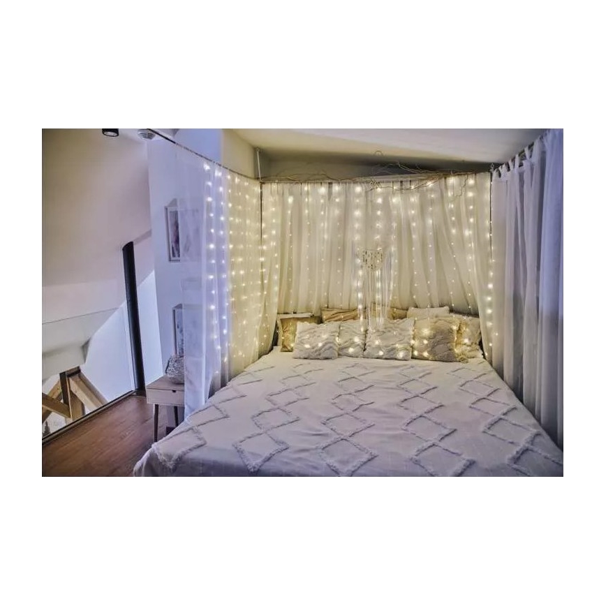 LED kültéri karácsonyi fényfüzér 300xLED/8 üzemmód 5,9 m IP44 meleg fehér