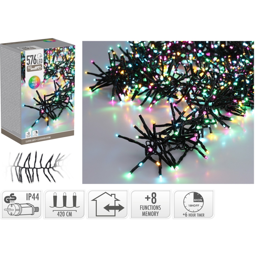 LED kültéri karácsonyi fényfüzér 576xLED/230V/8 funkcióval 7,2 m IP44 többszínű