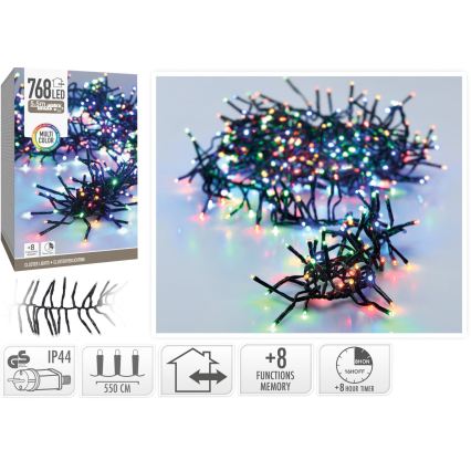 LED kültéri karácsonyi fényfüzér 768xLED/230V/8 funkció 8,5 m IP44 többszínű