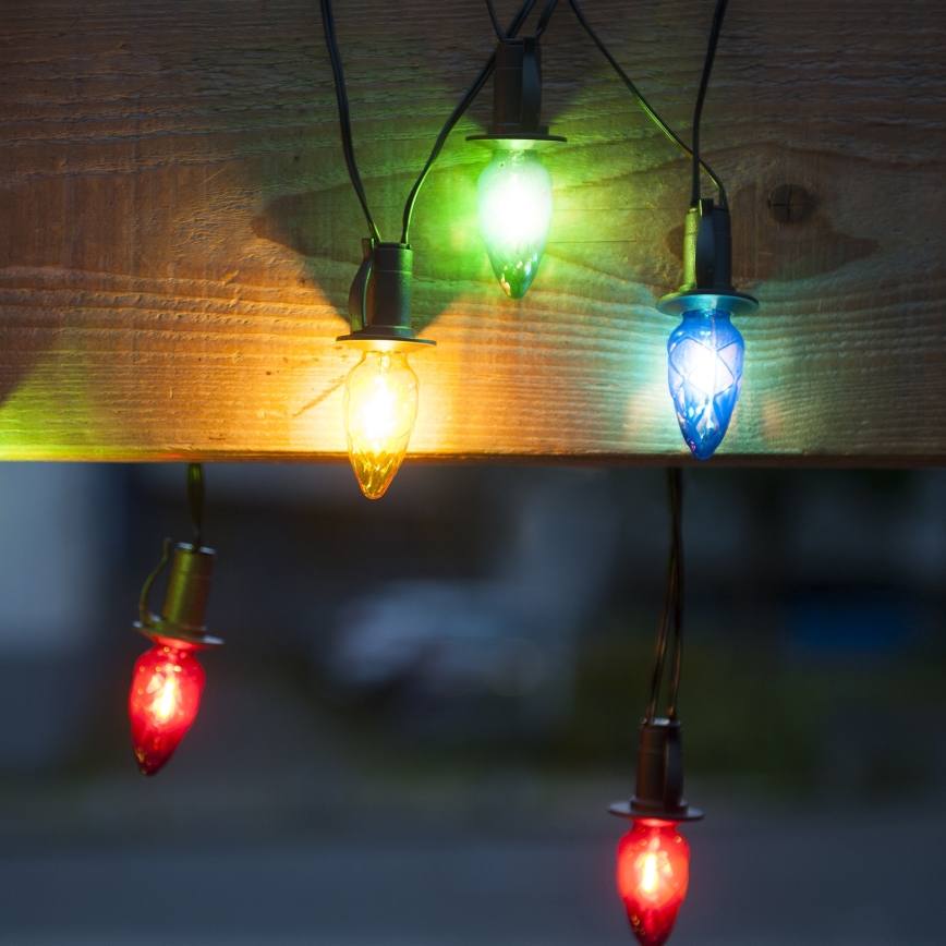 LED kültéri karácsonyi fényfüzér CONE FILAMENT 20xE10 19m színes/meleg fehér IP44, Csehországban gyártva