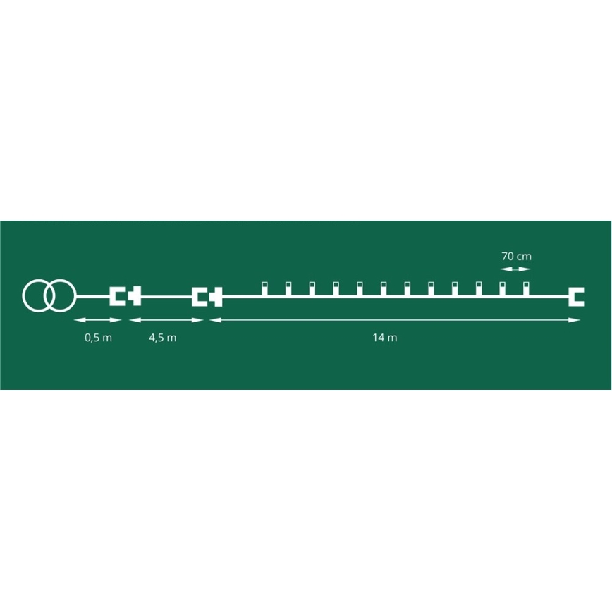 LED kültéri karácsonyi fényfüzér CONE FILAMENT 20xE10 19m színes/meleg fehér IP44, Csehországban gyártva