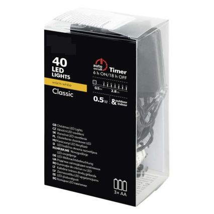 LED Kültéri karácsonyi lánc  2,8 m 40xLED/0,5W/3xAA IP44