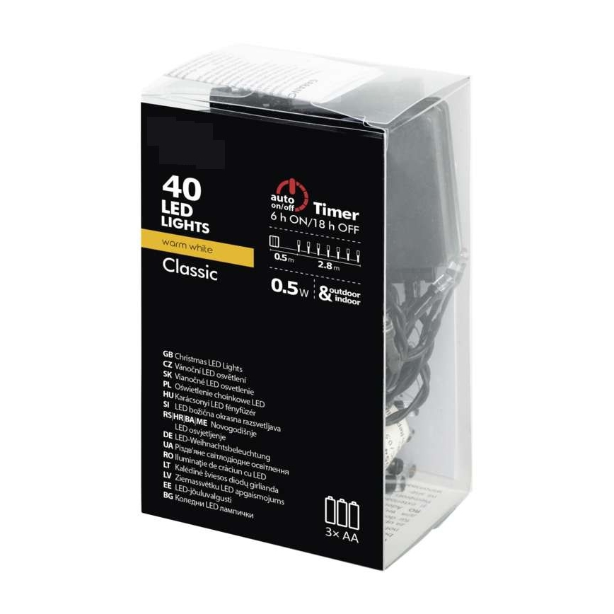 LED Kültéri karácsonyi lánc  2,8 m 40xLED/0,5W/3xAA IP44