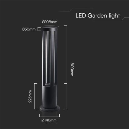 LED kültéri lámpa, 10 W, 230 V, 3000 K, IP65, 80 cm, fekete