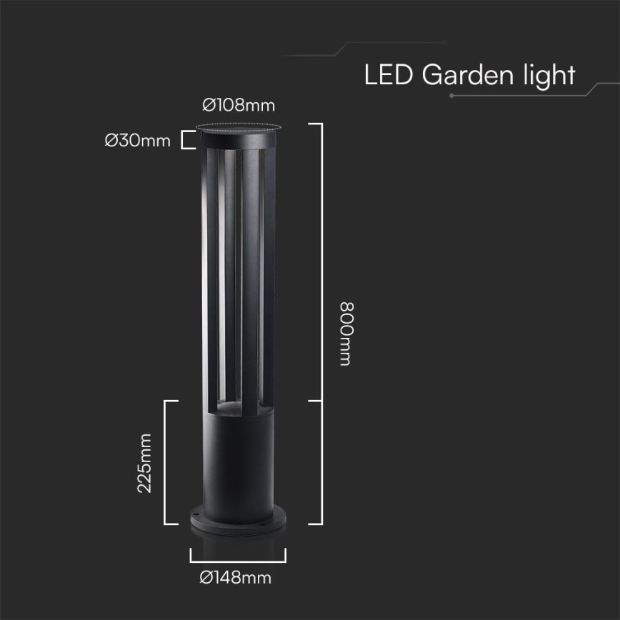 LED kültéri lámpa, 10 W, 230 V, 3000 K, IP65, 80 cm, fekete