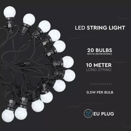 LED Kültéri lánc STRING 10m 20xLED/0,5W/230V IP44 3000K