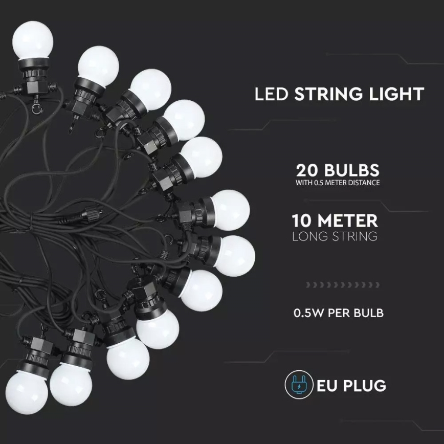 LED Kültéri lánc STRING 10m 20xLED/0,5W/230V IP44 3000K