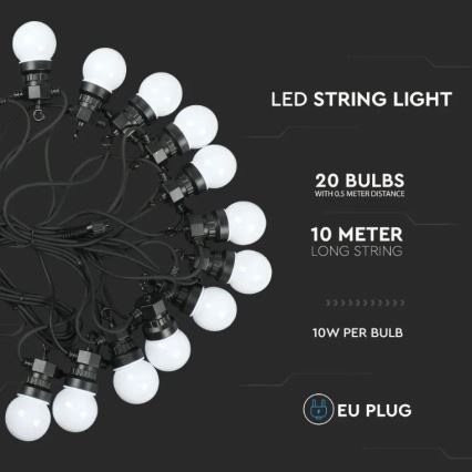 LED Kültéri lánc STRING 10m 20xLED/0,5W/230V IP44 6000K