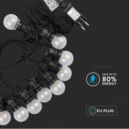 LED Kültéri lánc STRING 5m 10xLED/0,4W/24/230V 3000K IP44