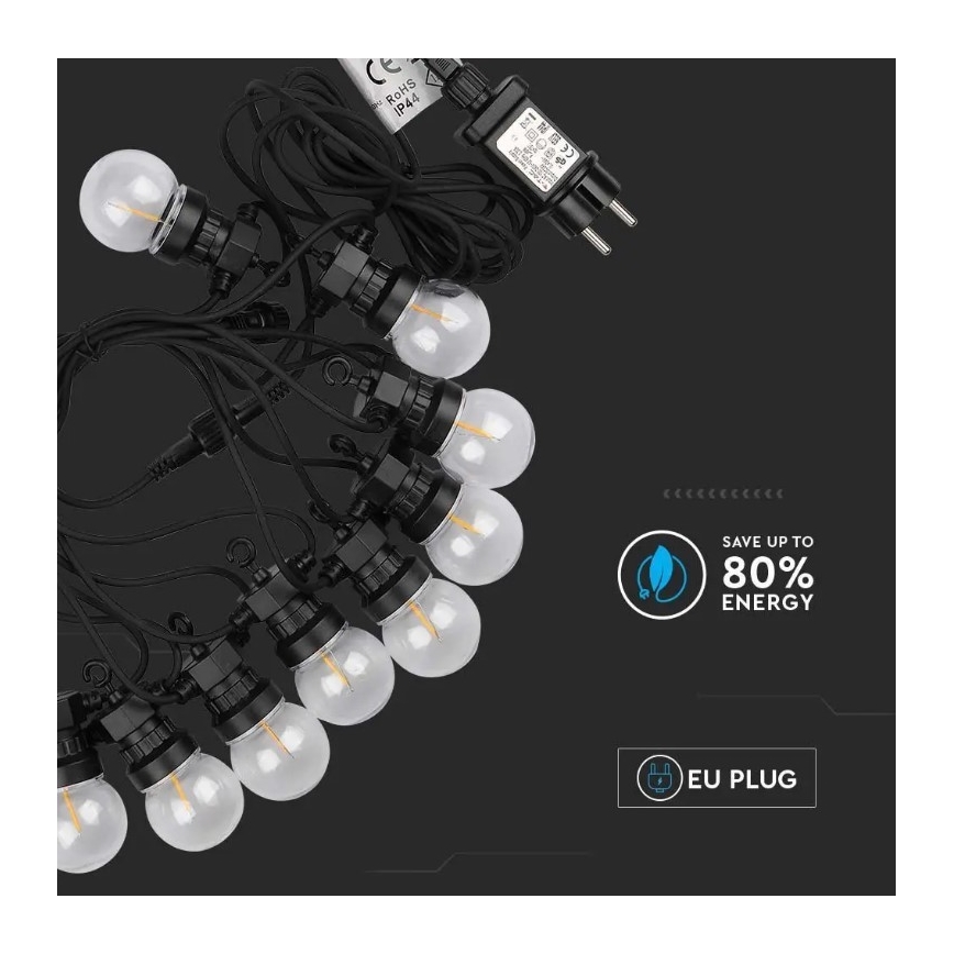 LED Kültéri lánc STRING 5m 10xLED/0,4W/24/230V 3000K IP44