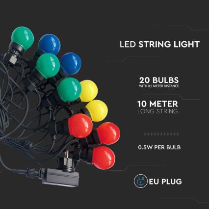 LED Kültéri lánc STRING RGB 10m 20xLED/0,5W/230V IP44