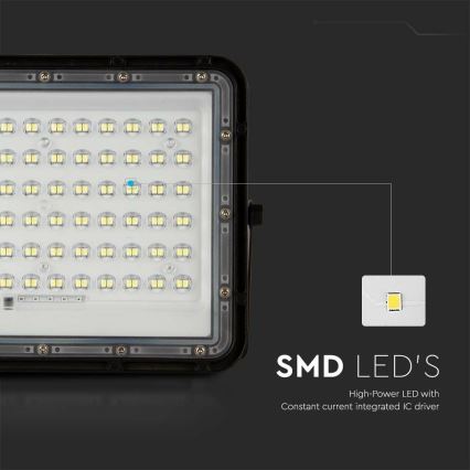 LED Kültéri dimmelhető napelemes reflektor LED/15W/3,2V IP65 6400K 12000 mAh fekete + távirányítás