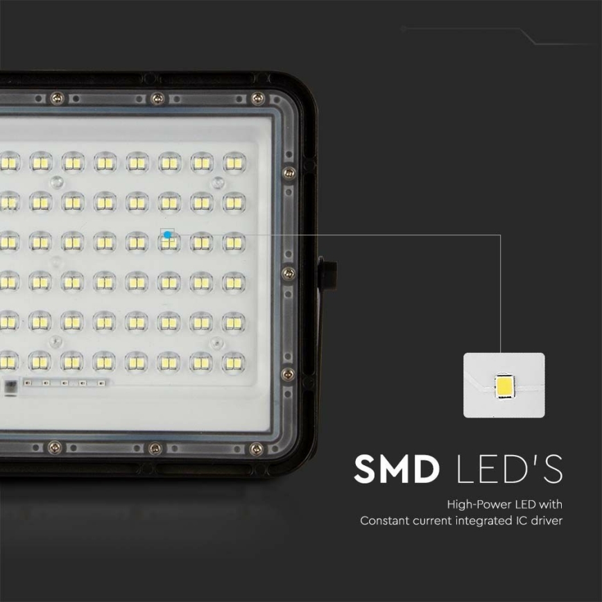 LED Kültéri dimmelhető napelemes reflektor LED/15W/3,2V IP65 6400K 12000 mAh fekete + távirányítás