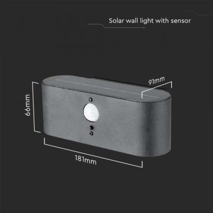 LED kültéri napelemes fali lámpa érzékelővel LED/2,5W/3,7V 3000K IP54 2000 mAh