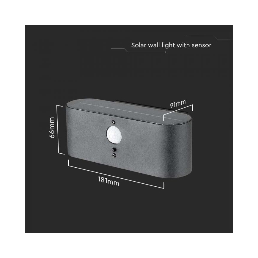 LED kültéri napelemes fali lámpa érzékelővel LED/2,5W/3,7V 3000K IP54 2000 mAh
