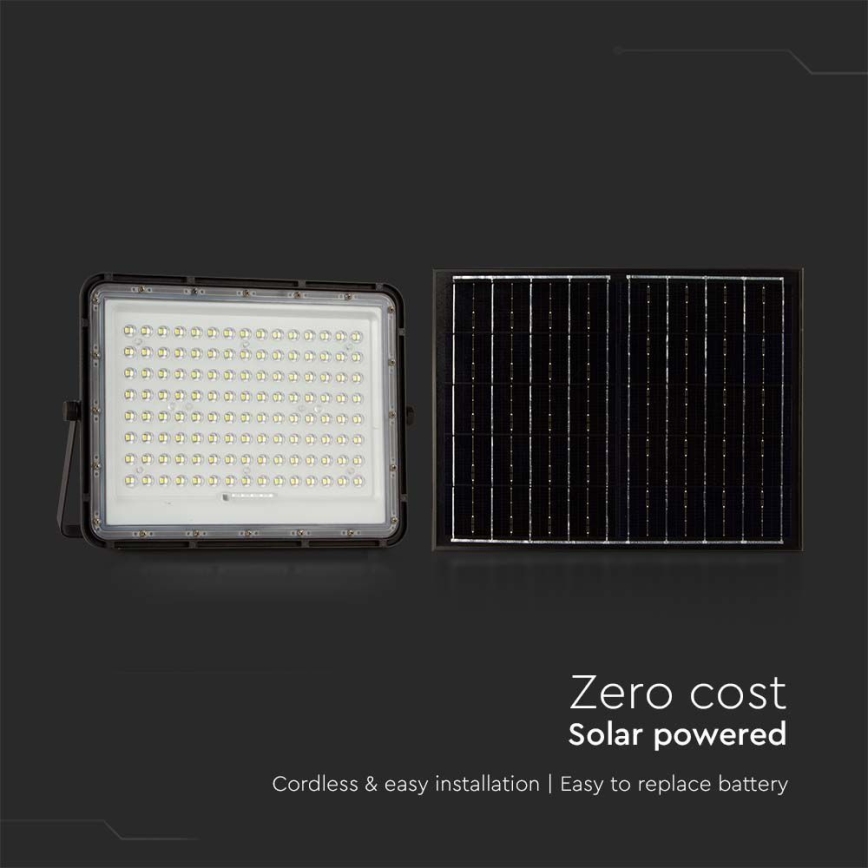 LED Kültéri napelemes reflektor LED/200W/3,2V 4000K fekete IP65 16000 mAh + távirányító