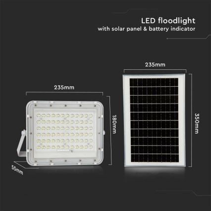 LED kültéri dimmelhető napelemes reflektor LED/15W/3,2V IP65 4000K 12000 mAh fehér + távirányítás