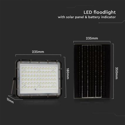 LED kültéri dimmelhető napelemes reflektor LED/15W/3,2V IP65 4000K 12000 mAh fekete + távirányítás