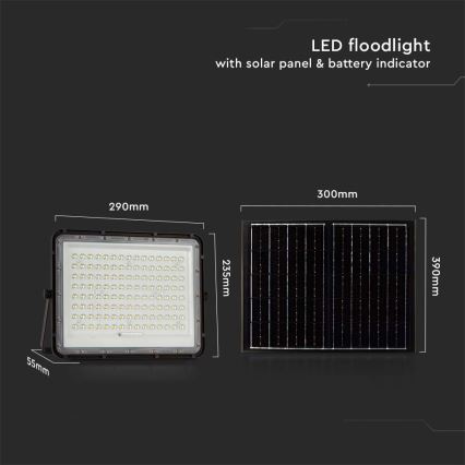 LED Kültéri napelemes reflektor LED/20W/3,2V 6400K fekete IP65 16000 mAh + távirányító