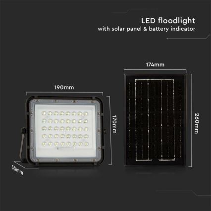 LED kültéri dimmelhető napelemes reflektor LED/6W/3,2V IP65 4000K 5000 mAh fekete + távirányítás