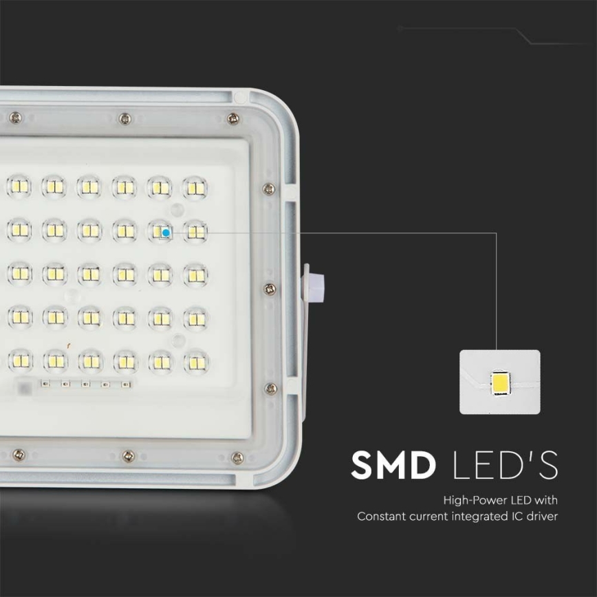 LED kültéri dimmelhető napelemes reflektor LED/6W/3,2V IP65 6400K 5000 mAh fehér + távirányítás