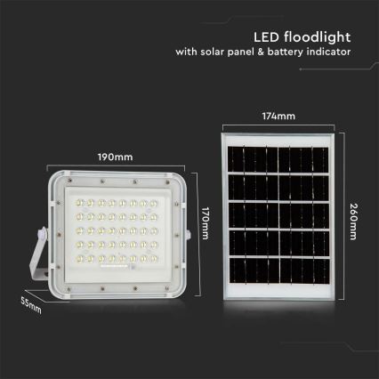 LED kültéri dimmelhető napelemes reflektor LED/6W/3,2V IP65 6400K 5000 mAh fehér + távirányítás