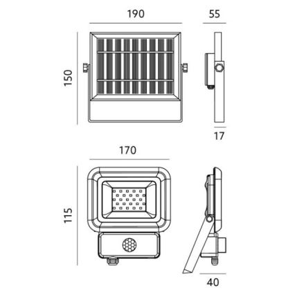 LED kültéri napelemes reflektor érzékelővel LED/10W/3,7V 6500K IP65 2200 mAh
